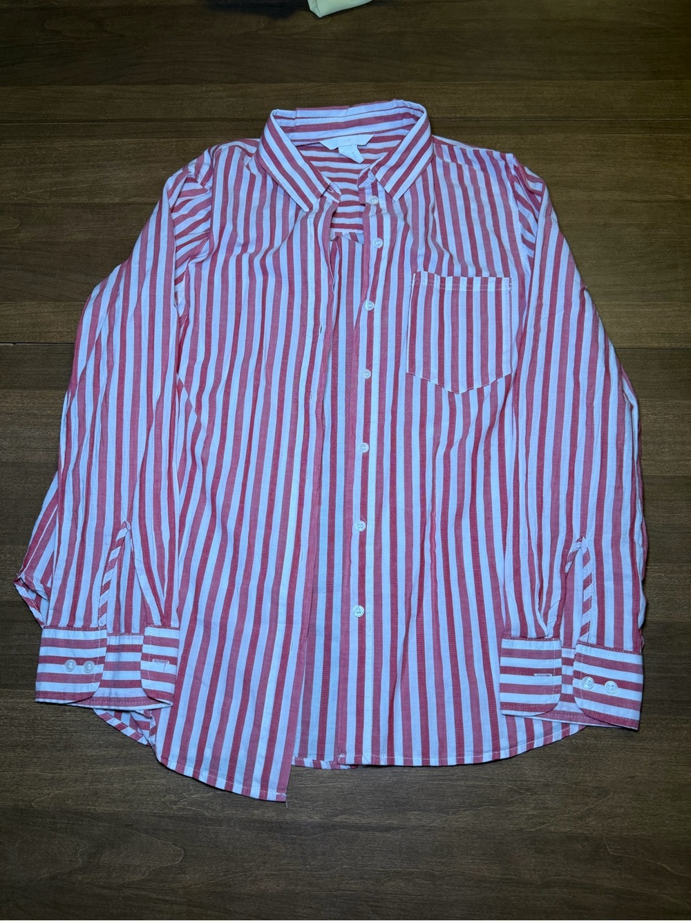H&M Red and White Vertical Striped Long Sleeve Button Down Shirt Size 6
